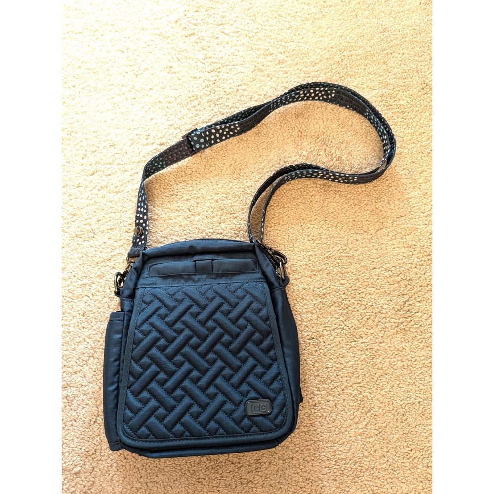 Lug Canter 2 Quilted Crossbody Bag Navy Blue Polka Dot Strap